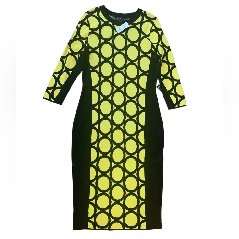 Yellow and Black Geo Print Dress with Raglan Sleeves